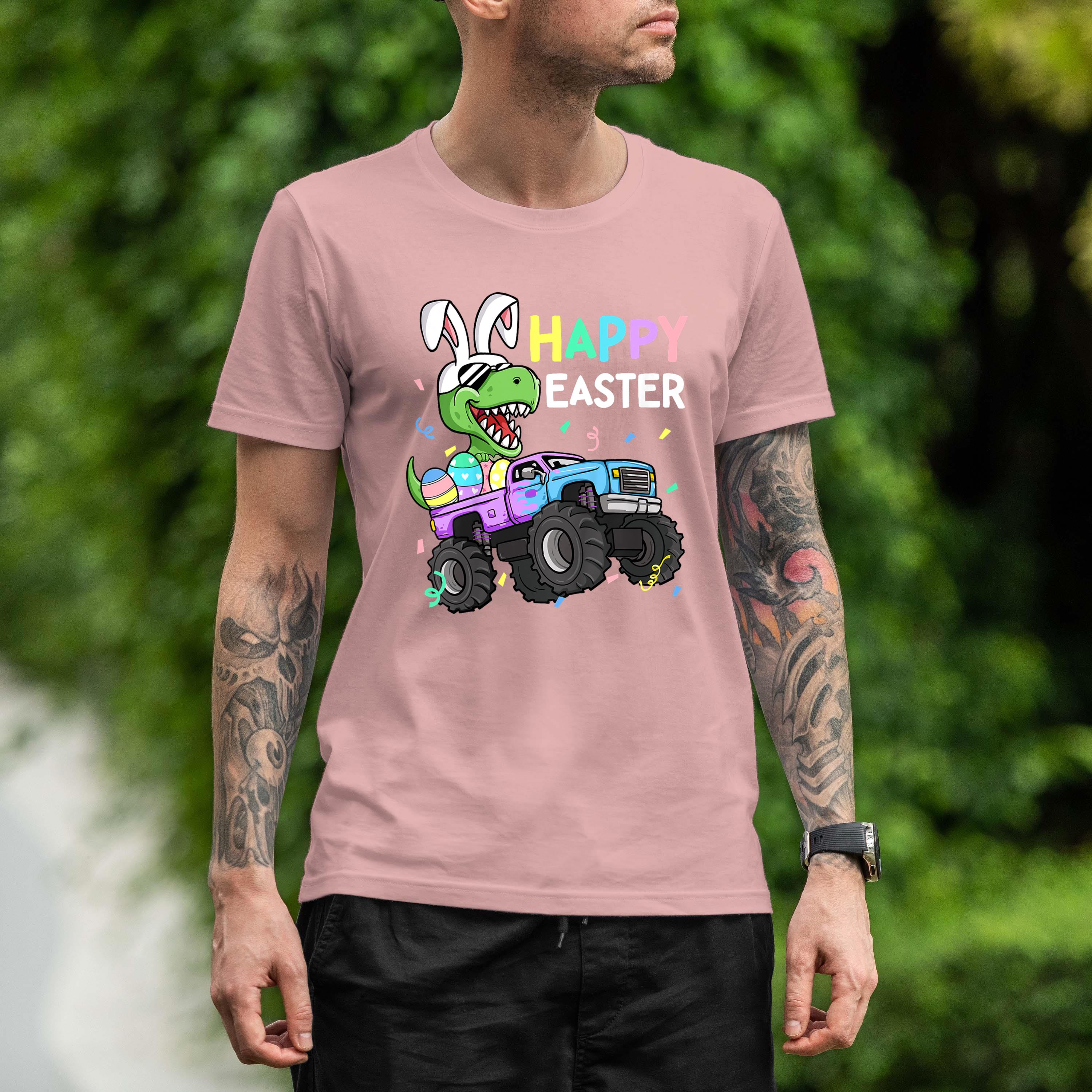 Kids Boys Happy Easter T Rex Bunny Monster Truck Rabbit Ears Shirt 